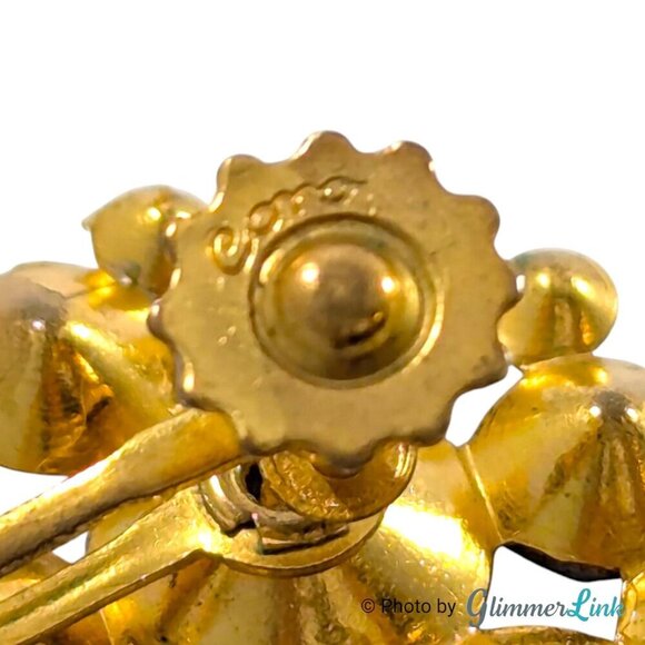 Vintage 30s 40s Coro Purple Rhinestone Flower Gold Tone Screw Back Earrings - Picture 7 of 10